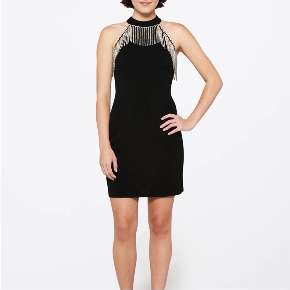 Michael Kors Rhinestone Fringe Black Sheath Dress EUC